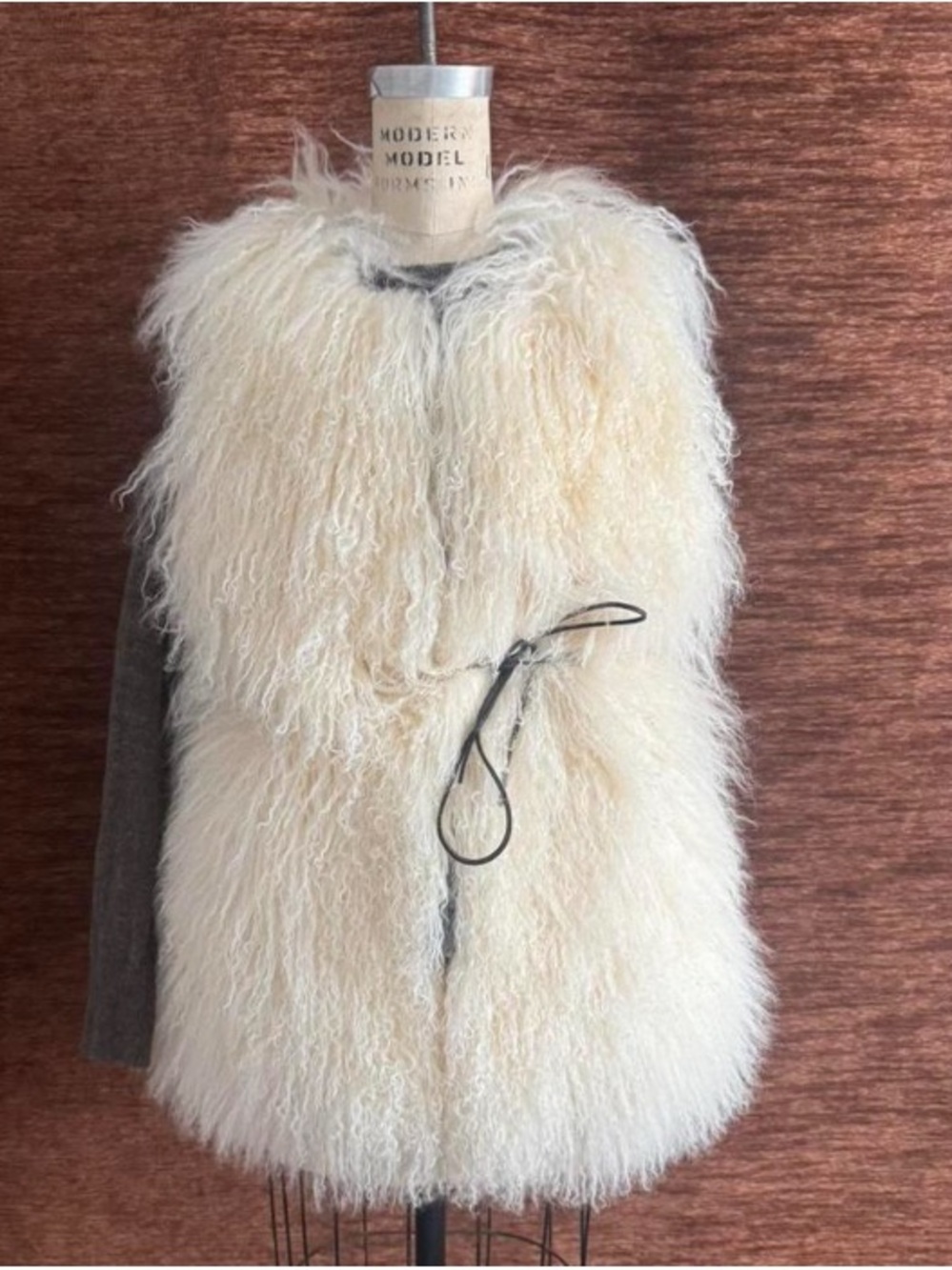 UGG Cream Mongolian Shearling Lamb Fur Vest Optional Leather tie Closure Size L